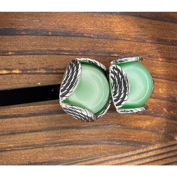 Vintage Swank Cuff Links Silver Mint Green Stone 1960s - Picture 7 of 8